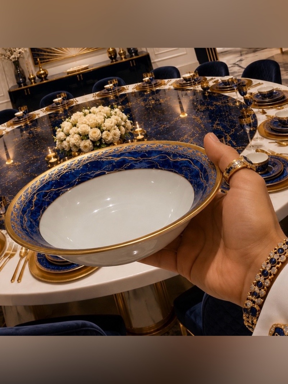 Christian Dior Azure Royale Fine Original Art SOUP BOWL 90s Vintage Porcelain CD
